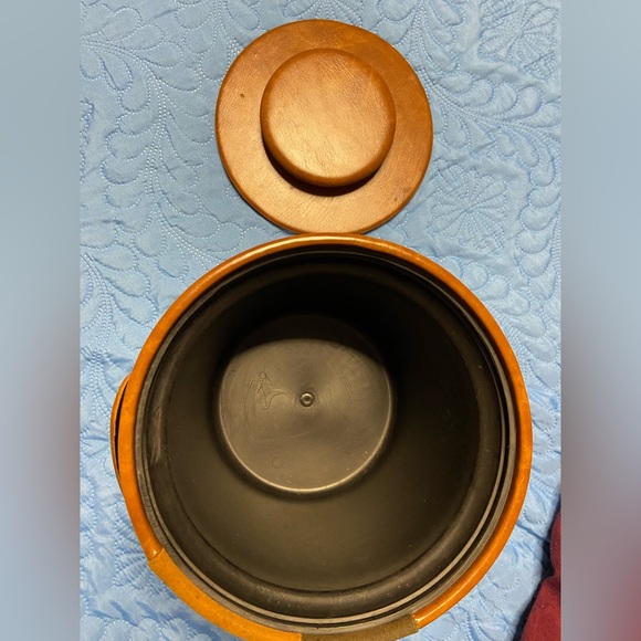 ELMAR 1970’s Two-Tone Brown and Tan Leather Ice Bucket w/ Lid - Picture 3 of 5